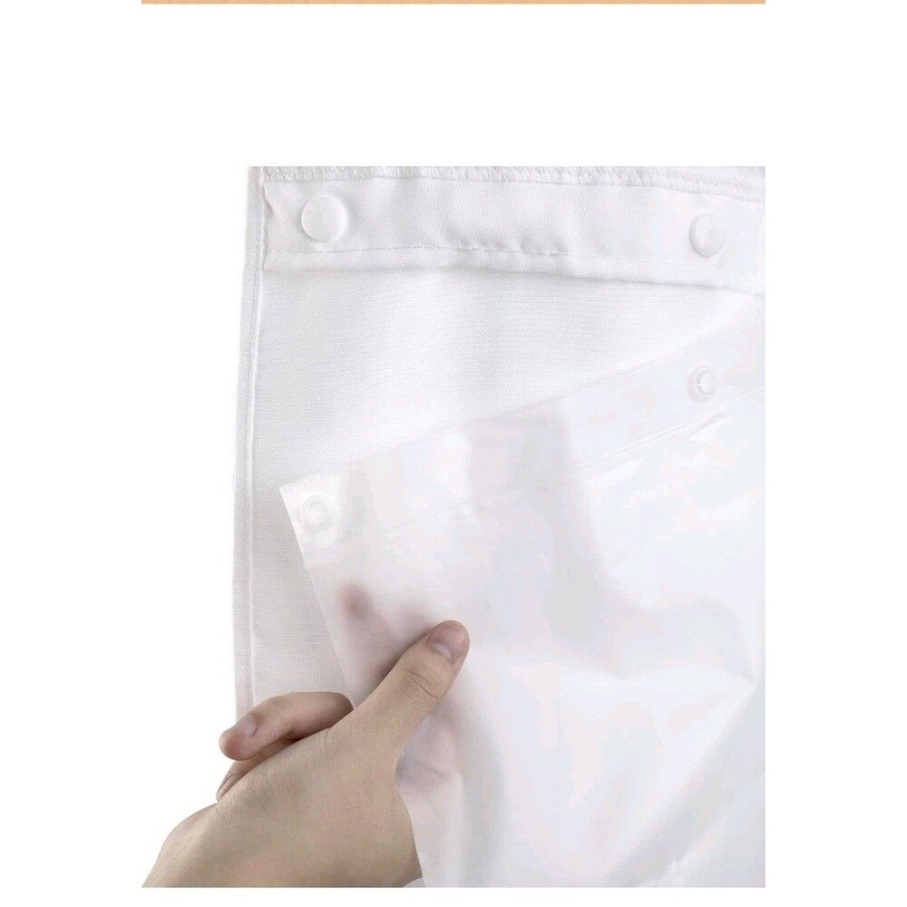 No Hook 70W x 63H Detach Button  Liner Snap in Fabric Shower Curtain Replacement